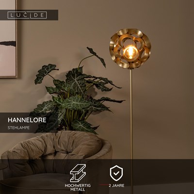 Lucide HANNELORE - Stehlampe - Ø 30 cm - 1xE27 - Mattes Gold / Messing